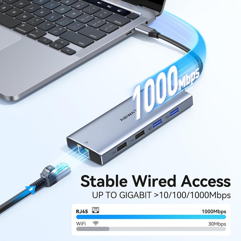 ABIWAZY USB C Hub Adapter for MacBook Pro Air,10 in 1 USB C to USB HDMI Ethernet Hub Mac Dongle Accessories Converter for laptops (4K@60Hz HDMI+Ethernet+4USB+1USB-C Data Port+SD/TF Card Reader+100W PD) - Image 4